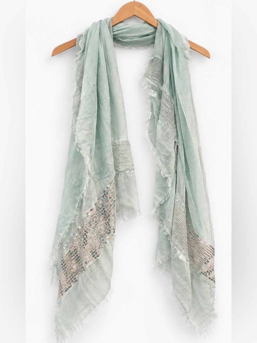 NWOT Mint Green Sequin Embellished Fringe Scarf One Size